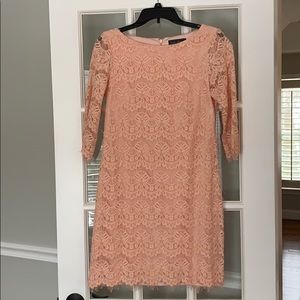 Lace overlay peach dress.